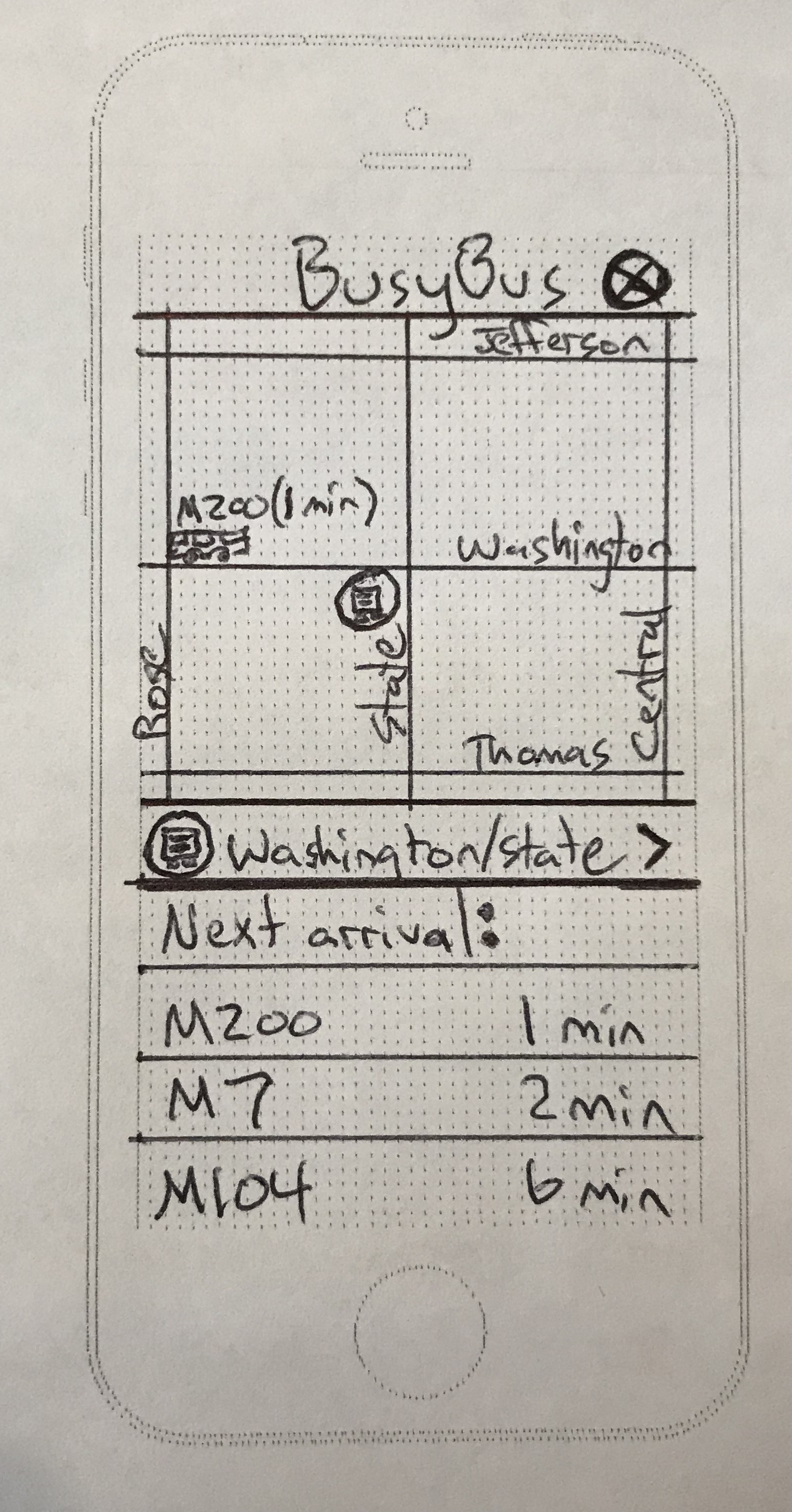 Busybus sketch of the bus stop screen